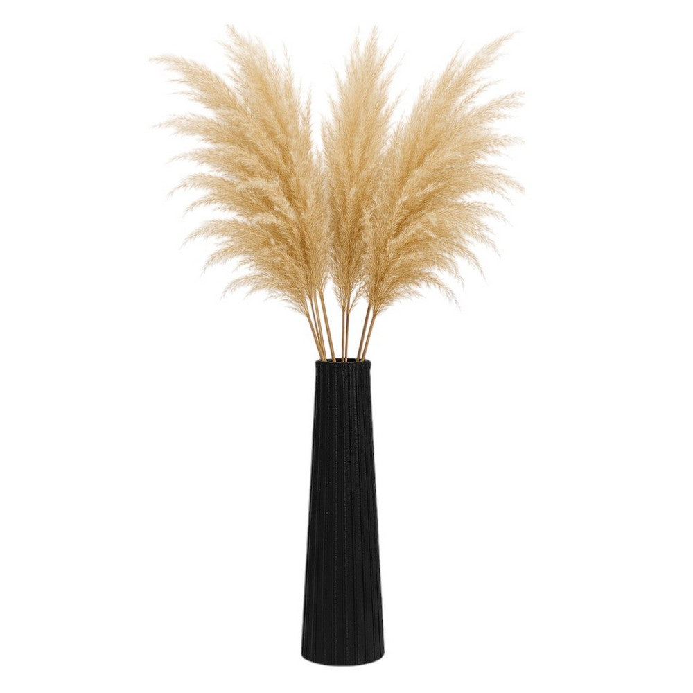 Floor Vase | Sculptural Shape | Ribbed Texture | 35" Black Aluminum