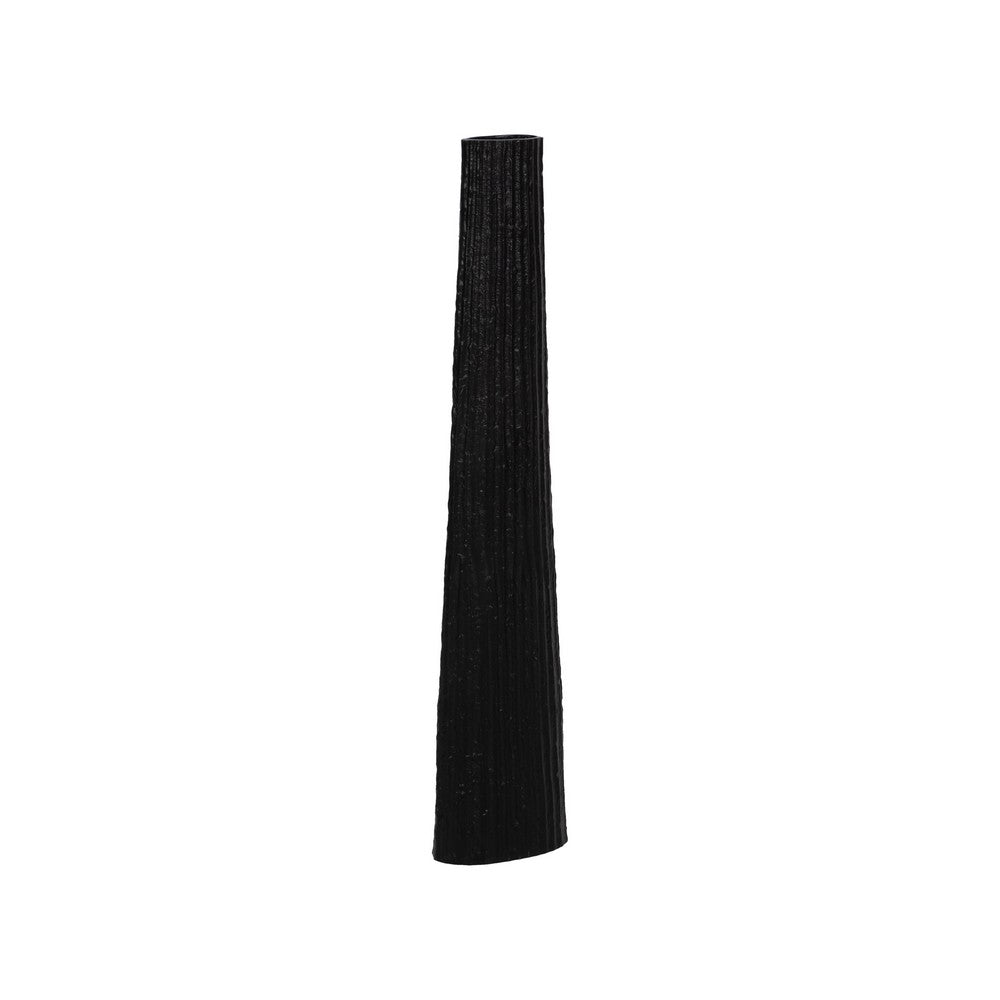 Floor Vase | Sculptural Shape | Ribbed Texture | 35" Black Aluminum