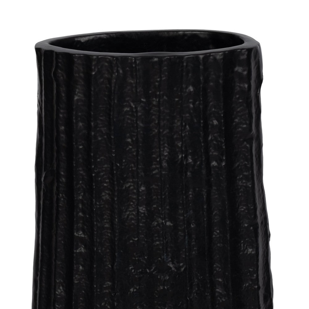 Floor Vase | Sculptural Shape | Ribbed Texture | 35" Black Aluminum