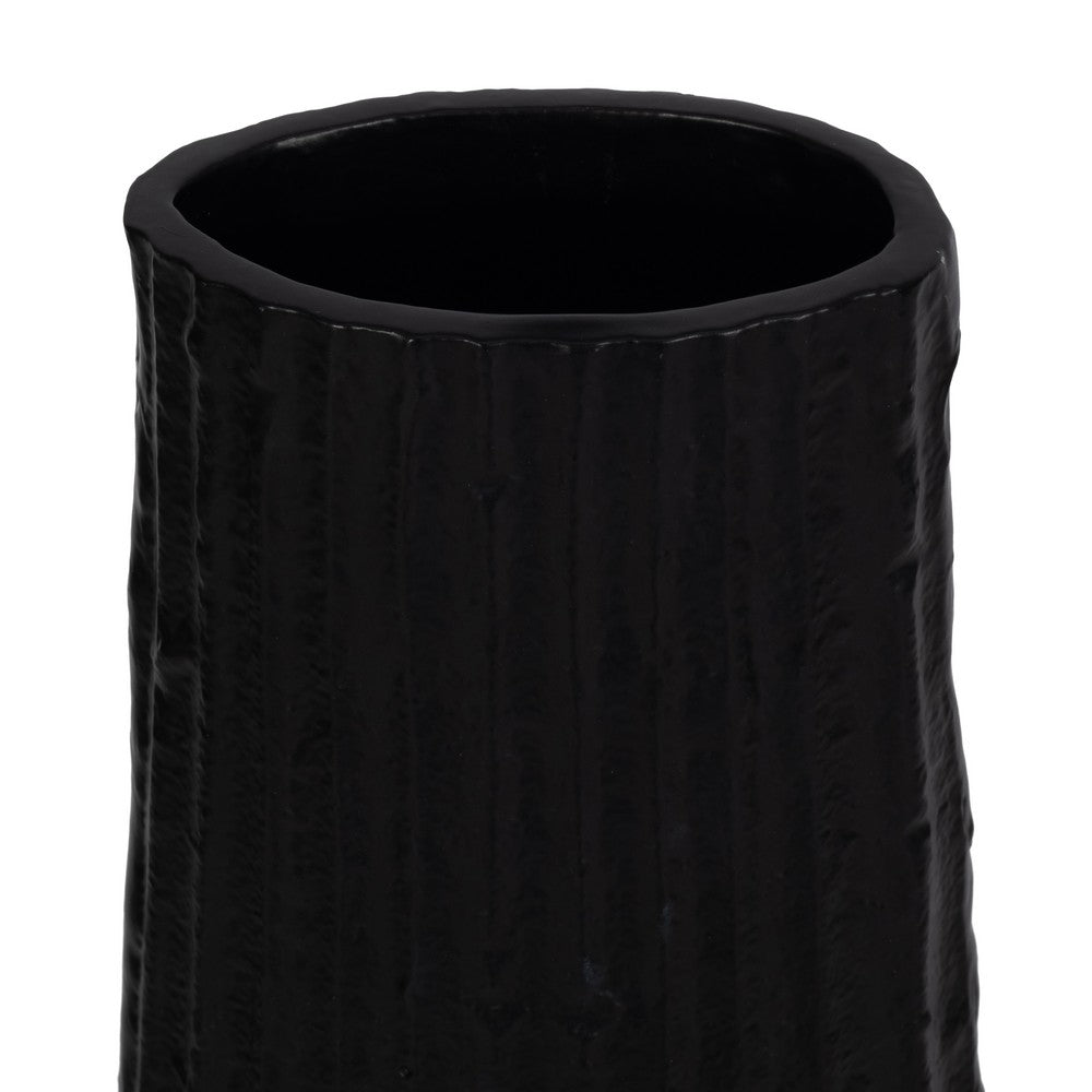 Floor Vase | Sculptural Shape | Ribbed Texture | 35" Black Aluminum