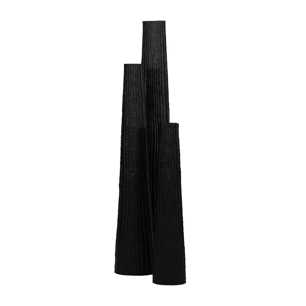 Floor Vase | Sculptural Shape | Ribbed Texture | 35" Black Aluminum