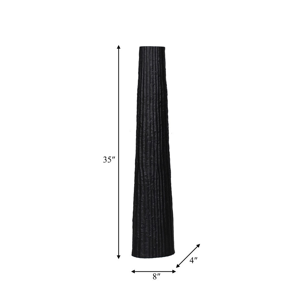 Floor Vase | Sculptural Shape | Ribbed Texture | 35" Black Aluminum