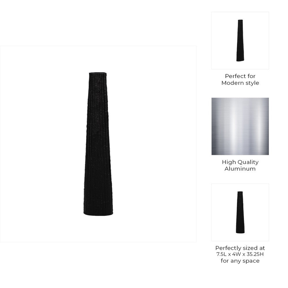 Floor Vase | Sculptural Shape | Ribbed Texture | 35" Black Aluminum