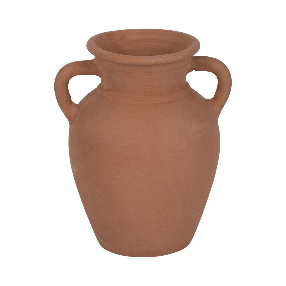 Antique Style Amphora Flower Vase with 2 Handles | 9" Brown Terracotta