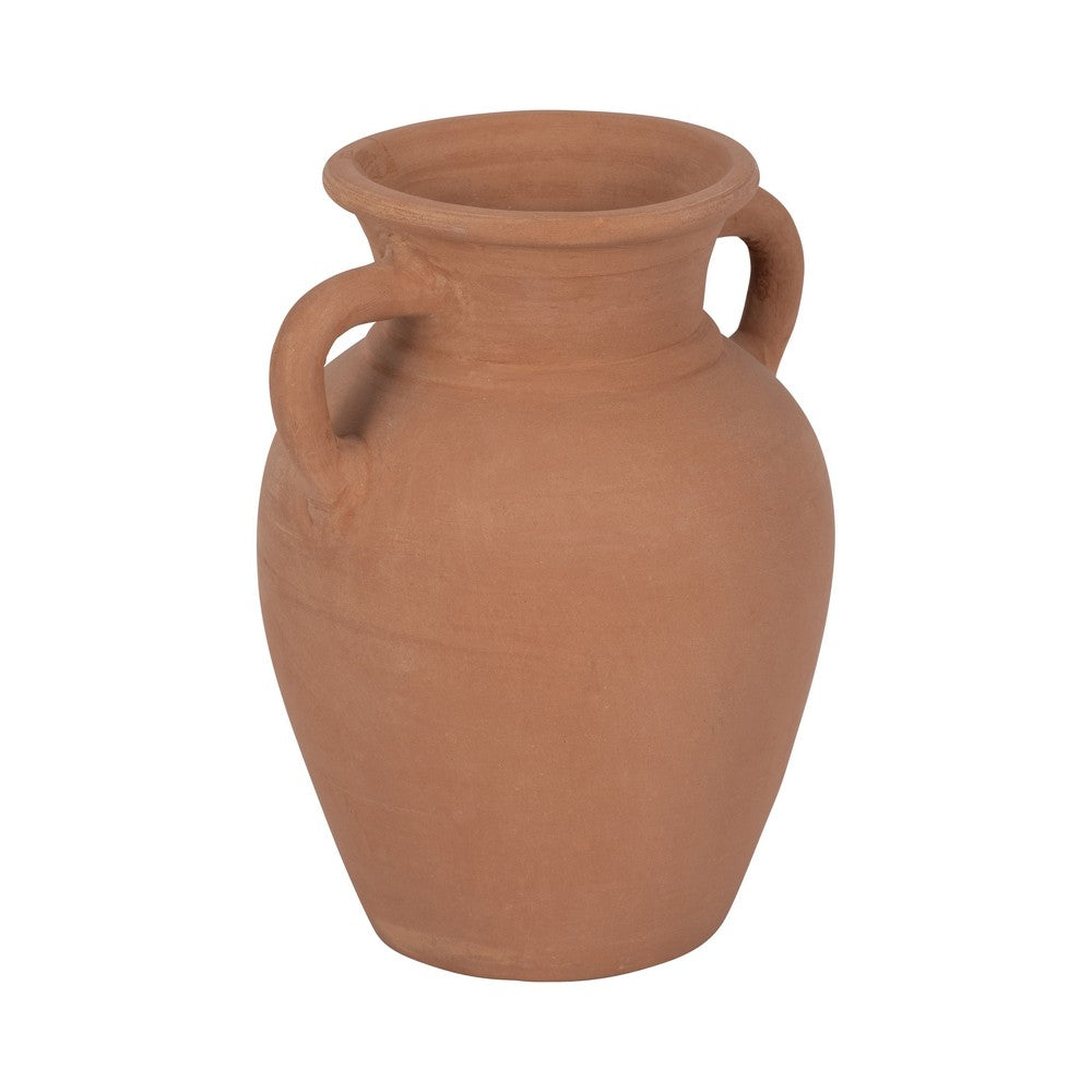 Antique Style Amphora Flower Vase with 2 Handles | 9" Brown Terracotta