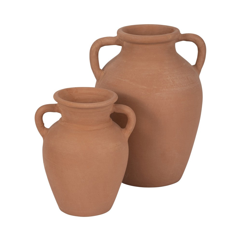 Antique Style Amphora Flower Vase with 2 Handles | 9" Brown Terracotta