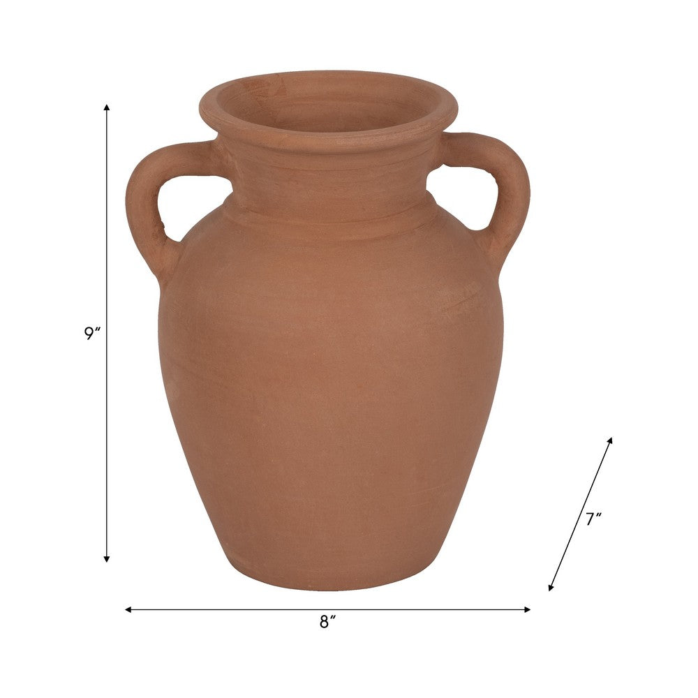 Antique Style Amphora Flower Vase with 2 Handles | 9" Brown Terracotta