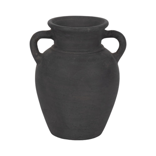 Moxie Traditional Vase with Handles | Flared Rim | Black Terracotta 10"