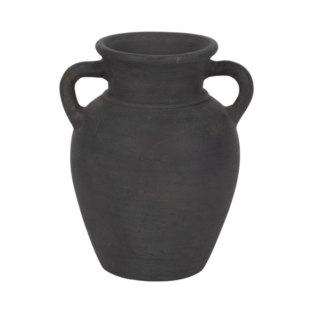 Moxie Traditional Vase with Handles | Flared Rim | Black Terracotta 10"