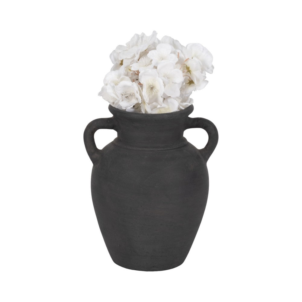 Moxie Traditional Vase with Handles | Flared Rim | Black Terracotta 10"