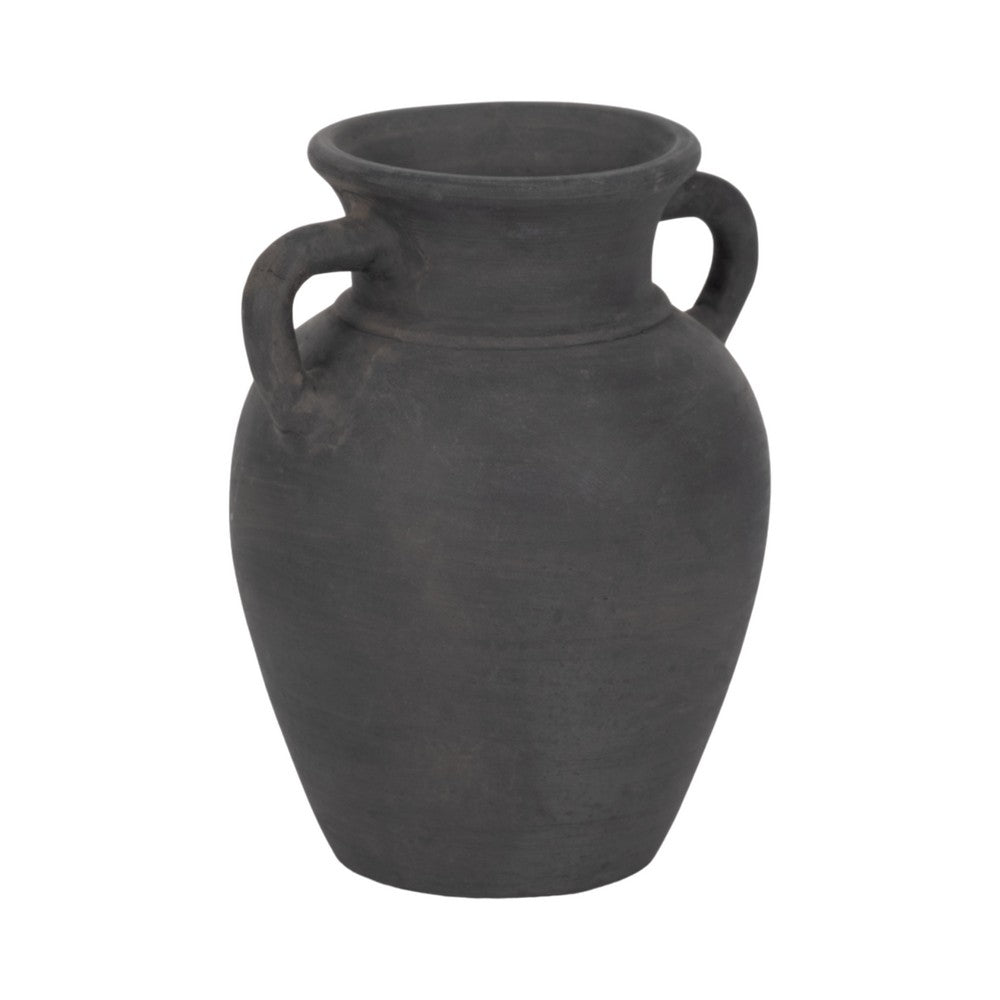 Moxie Traditional Vase with Handles | Flared Rim | Black Terracotta 10"