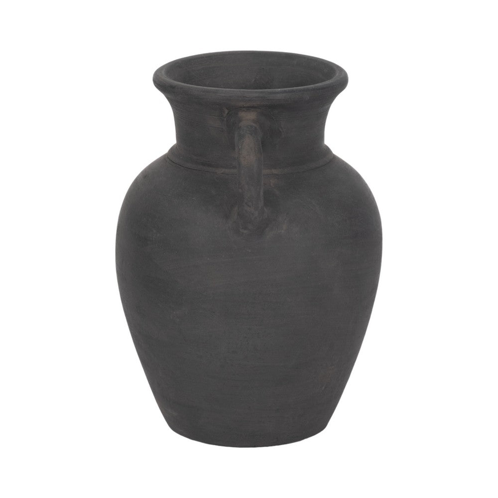 Moxie Traditional Vase with Handles | Flared Rim | Black Terracotta 10"