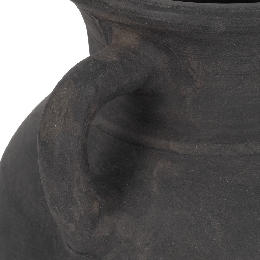 Moxie Traditional Vase with Handles | Flared Rim | Black Terracotta 10"