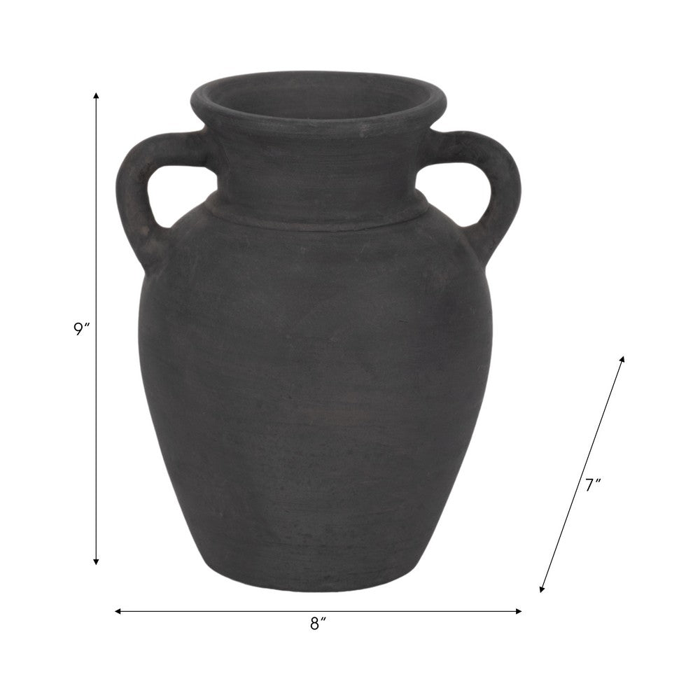 Moxie Traditional Vase with Handles | Flared Rim | Black Terracotta 10"