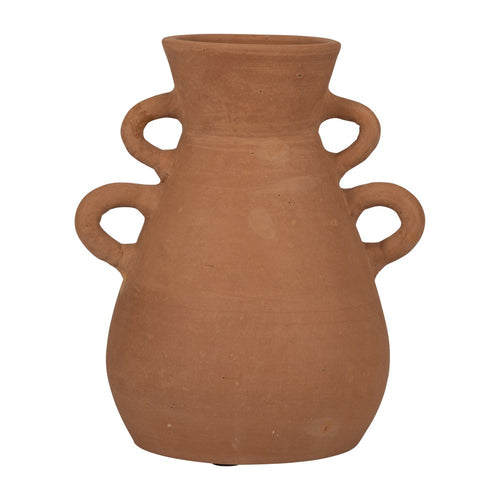 Decorative Vase | 12" Natural Terracotta Brown with Four Small Handles