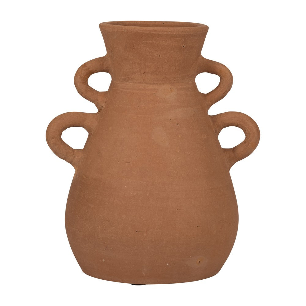 Decorative Vase | 12" Natural Terracotta Brown with Four Small Handles