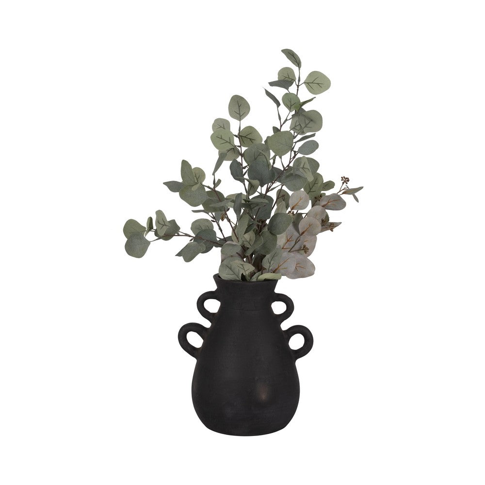 Decorative Antique Flower Vase | 4 Handles | 12" Black Terracotta