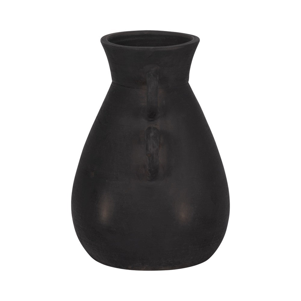 Decorative Antique Flower Vase | 4 Handles | 12" Black Terracotta
