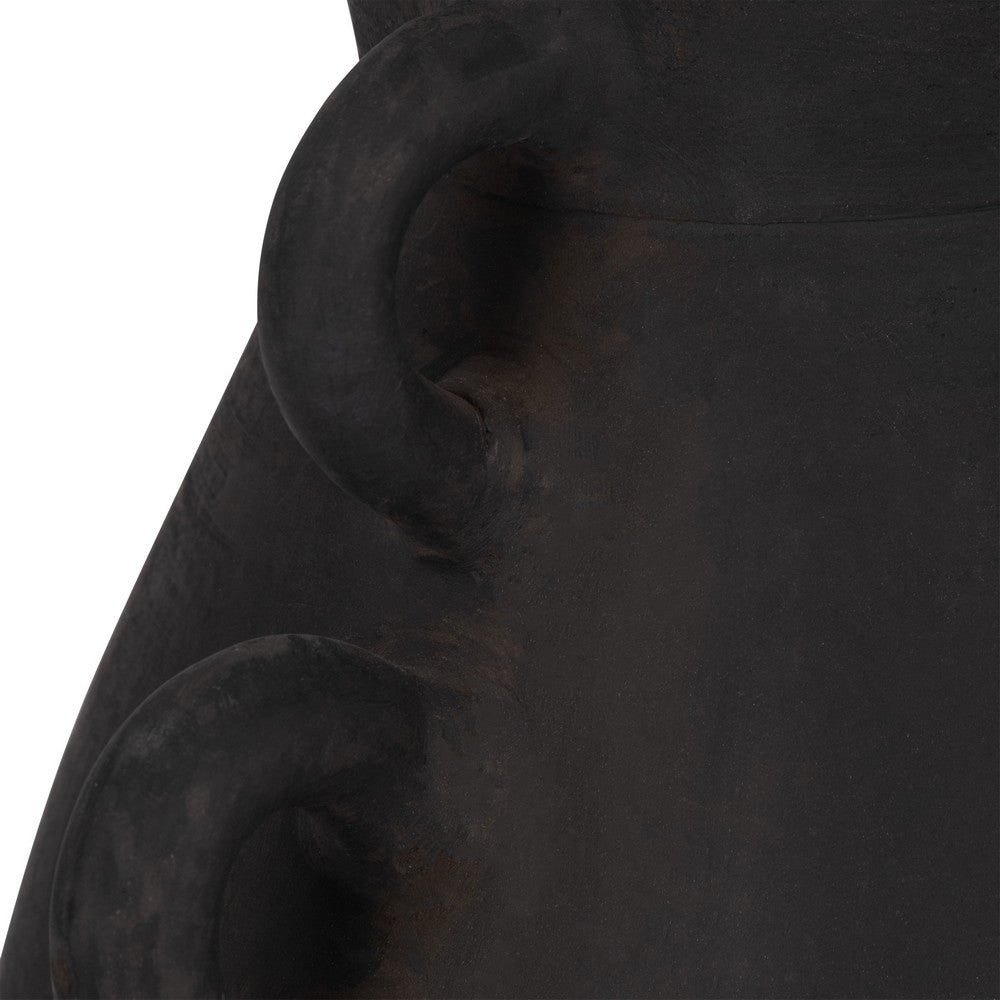 Decorative Antique Flower Vase | 4 Handles | 12" Black Terracotta