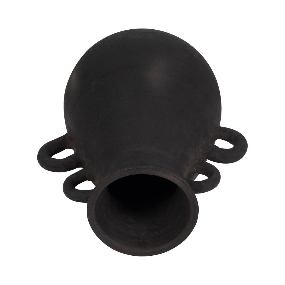 Decorative Antique Flower Vase | 4 Handles | 12" Black Terracotta