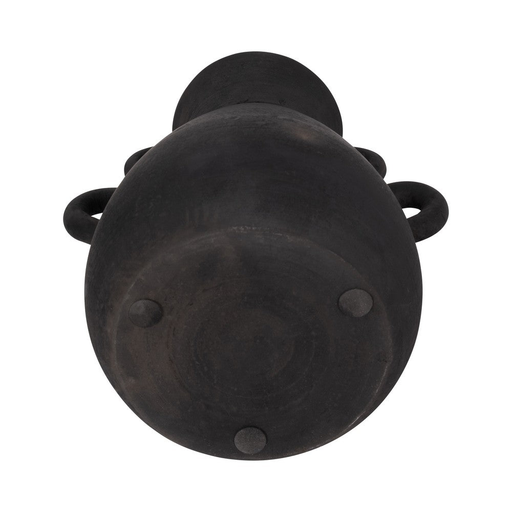 Decorative Antique Flower Vase | 4 Handles | 12" Black Terracotta