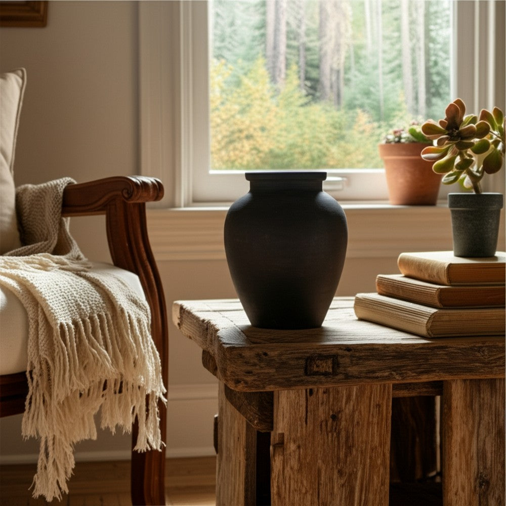 Handmade Pottery Decorative Jug | 10" | Traditional Black Terracotta