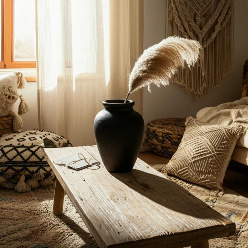 Handmade Pottery Decorative Jug | 10" | Traditional Black Terracotta