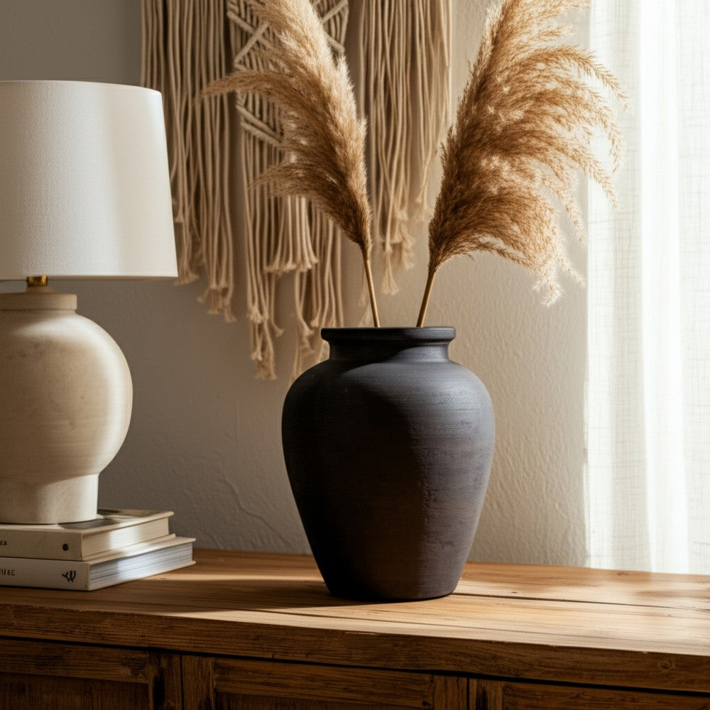 Handmade Pottery Decorative Jug | 10" | Traditional Black Terracotta
