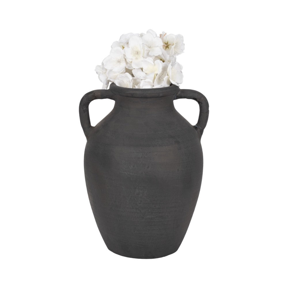 Decorative Amphora Vase w 2 Ear Handles | Black Terracotta | 13"