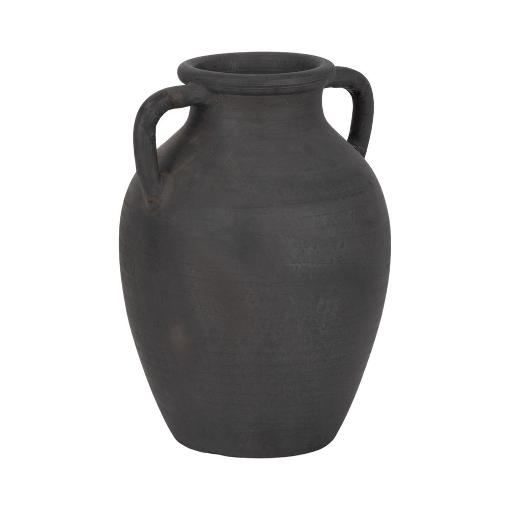 Decorative Amphora Vase w 2 Ear Handles | Black Terracotta | 13"