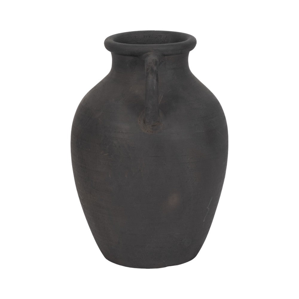 Decorative Amphora Vase w 2 Ear Handles | Black Terracotta | 13"
