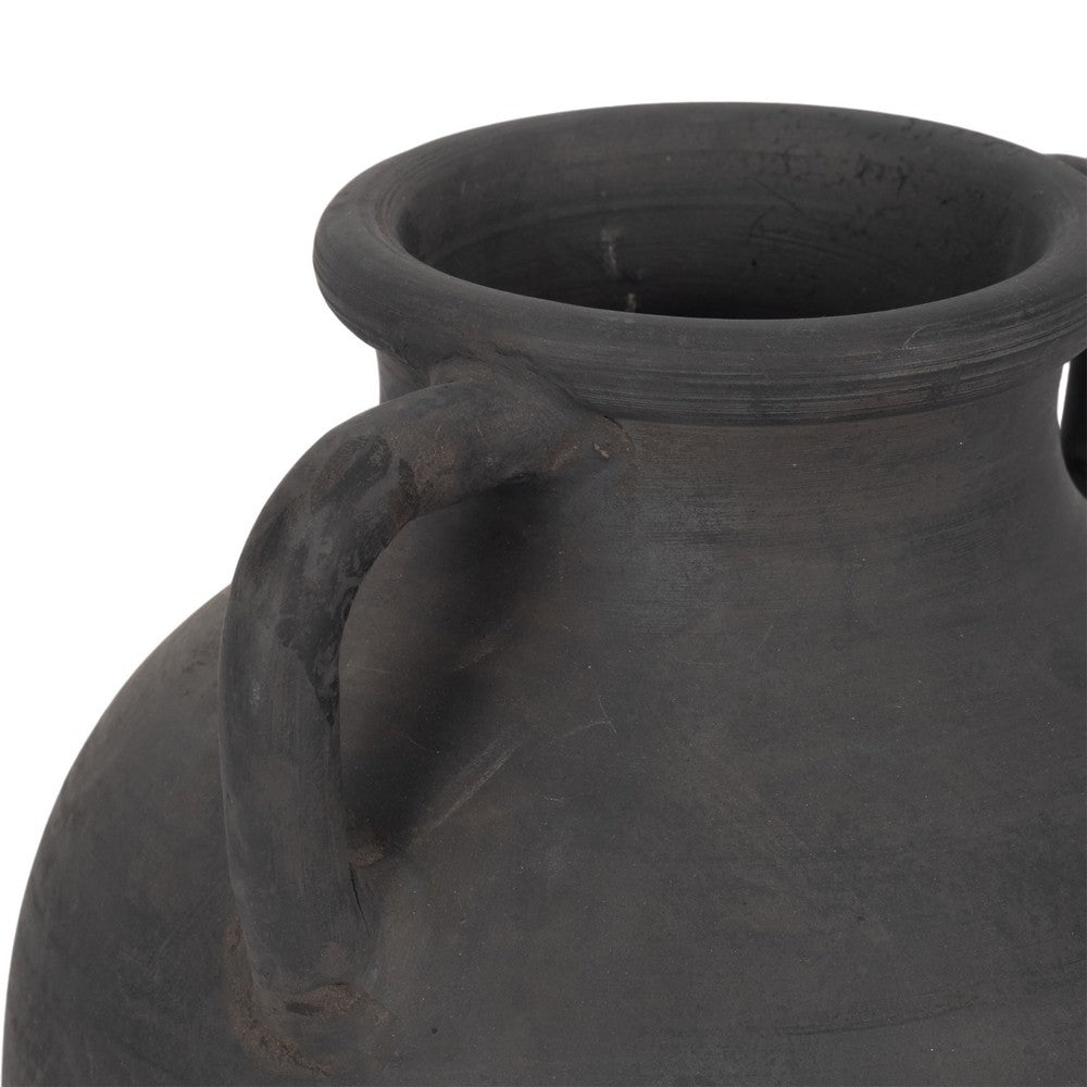 Decorative Amphora Vase w 2 Ear Handles | Black Terracotta | 13"