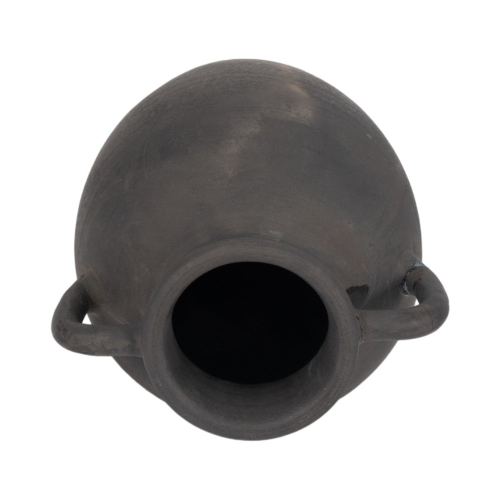 Decorative Amphora Vase w 2 Ear Handles | Black Terracotta | 13"