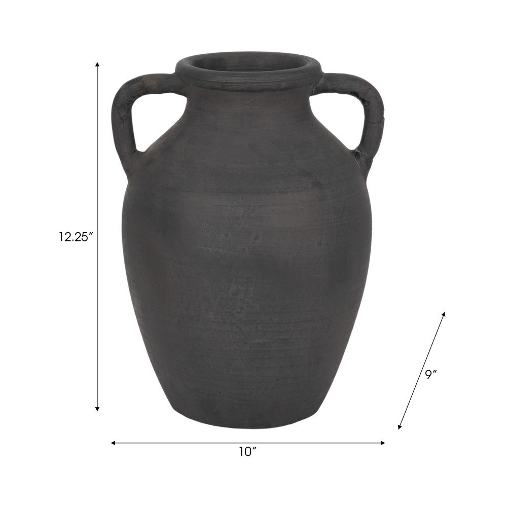 Decorative Amphora Vase w 2 Ear Handles | Black Terracotta | 13"