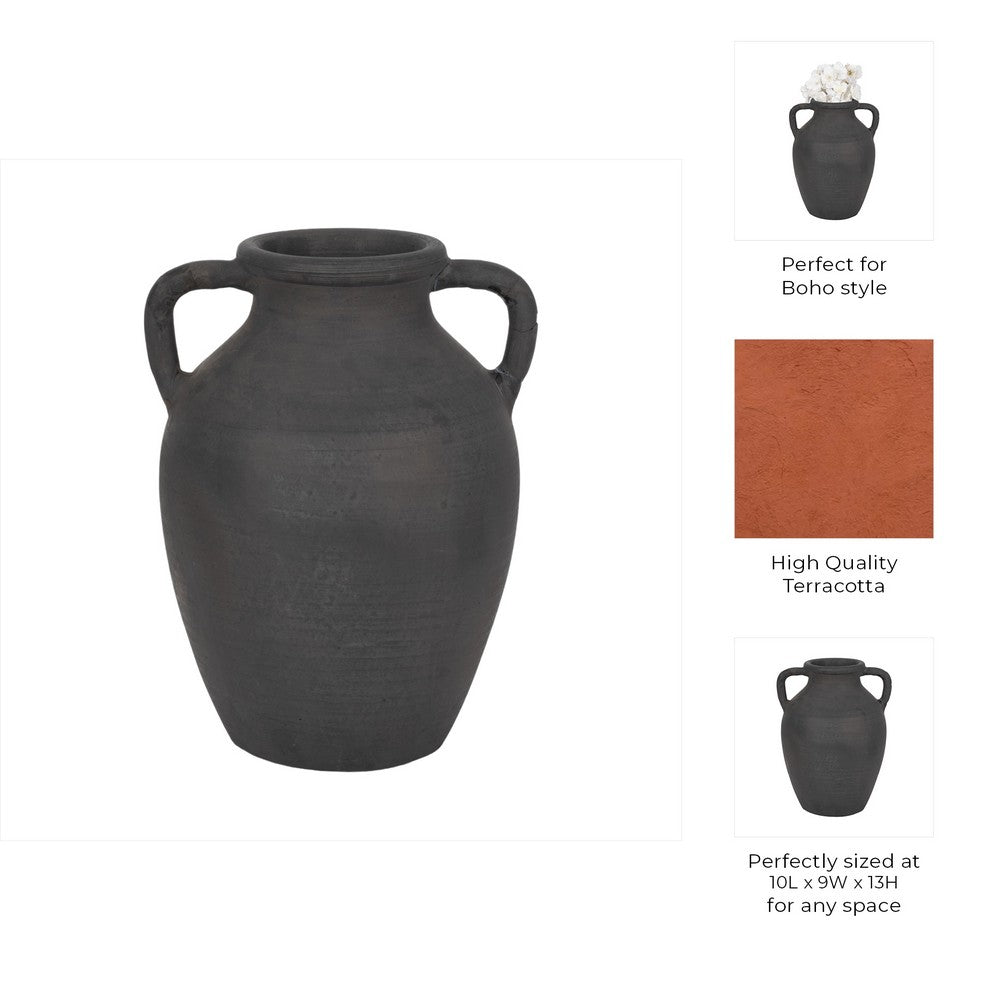 Decorative Amphora Vase w 2 Ear Handles | Black Terracotta | 13"
