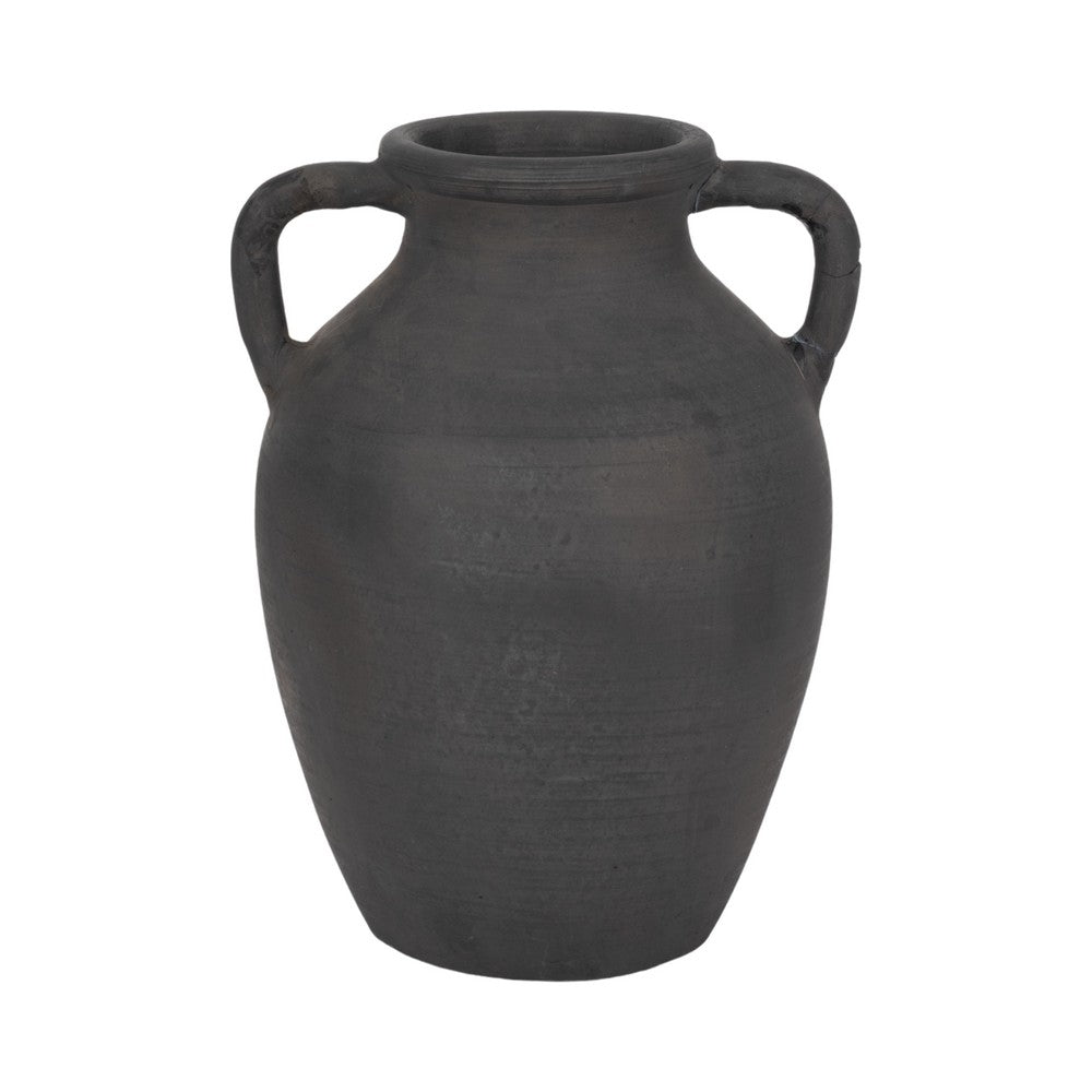 Decorative Amphora Vase w 2 Ear Handles | Black Terracotta | 13"