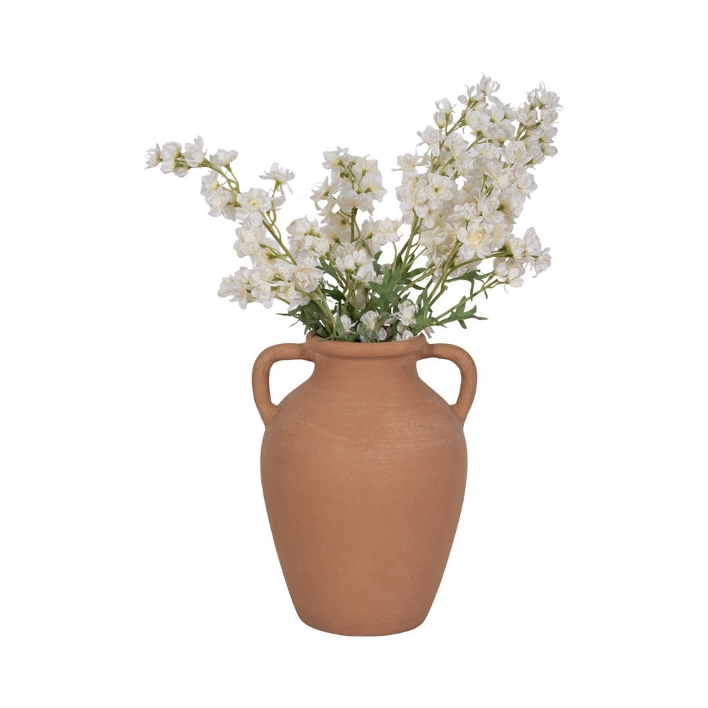 Antique Flower Vase w 2 Handles | Rustic Brown Terracotta | 13"
