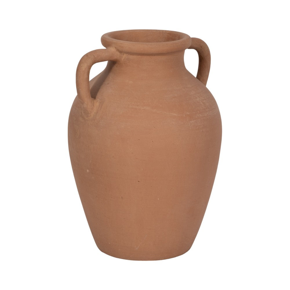 Antique Flower Vase w 2 Handles | Rustic Brown Terracotta | 13"