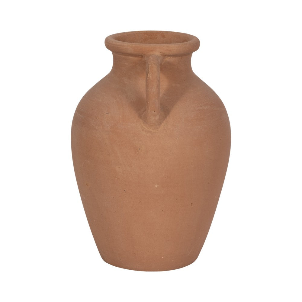 Antique Flower Vase w 2 Handles | Rustic Brown Terracotta | 13"