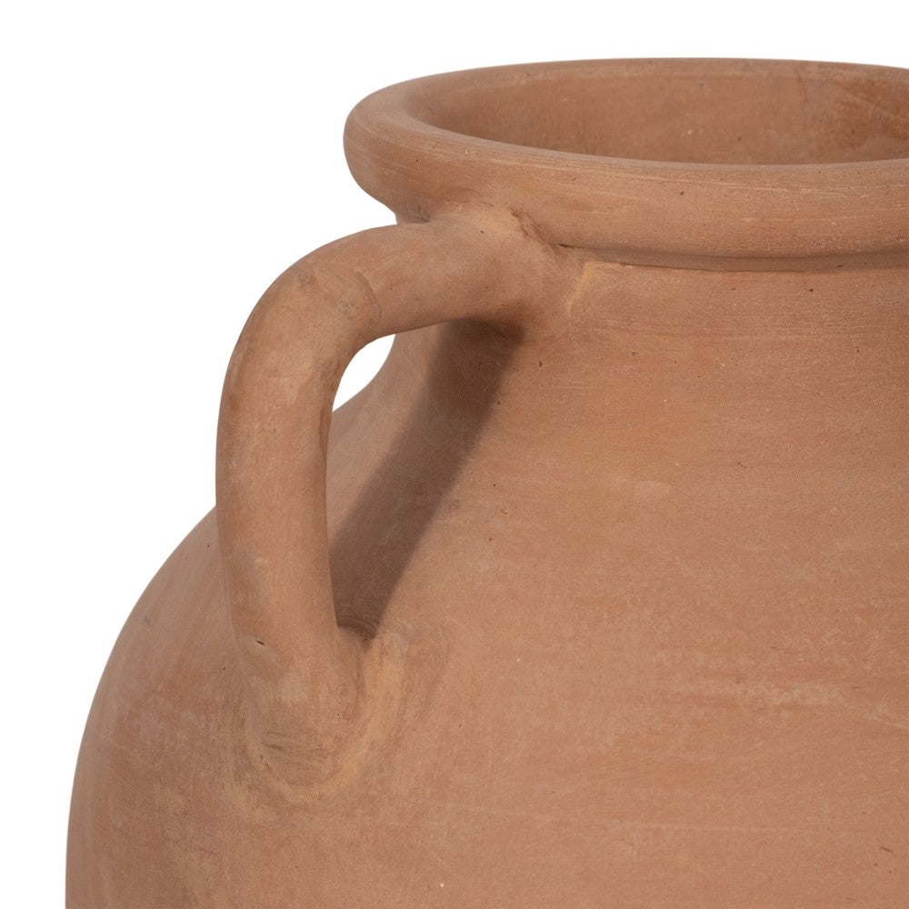 Antique Flower Vase w 2 Handles | Rustic Brown Terracotta | 13"