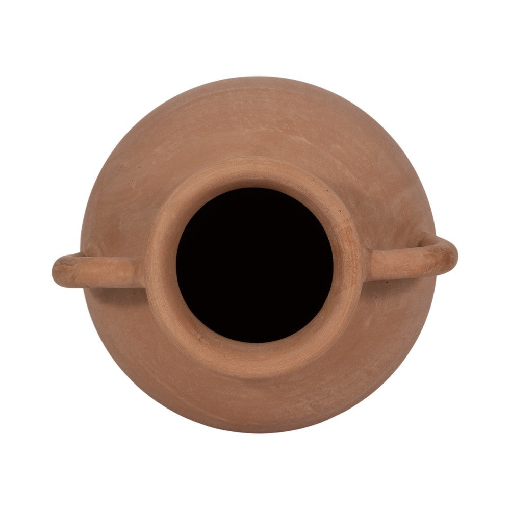 Antique Flower Vase w 2 Handles | Rustic Brown Terracotta | 13"