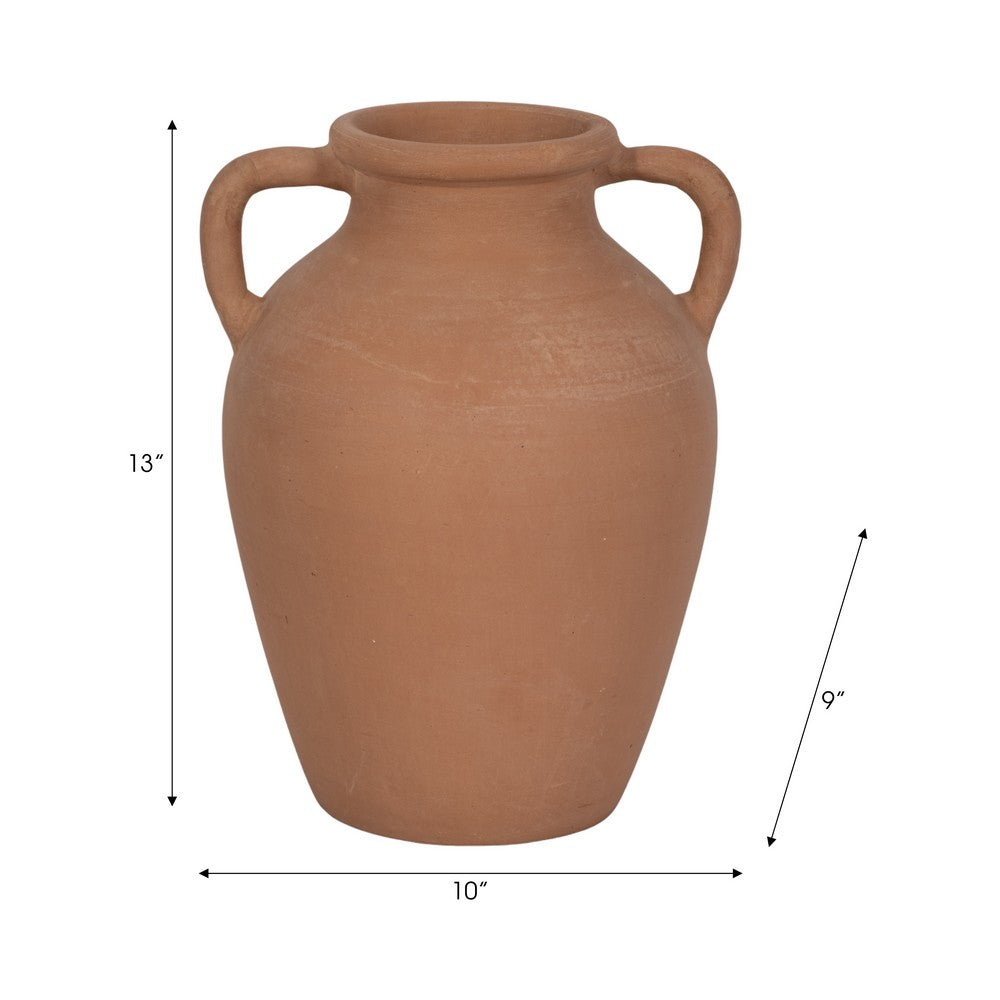 Antique Flower Vase w 2 Handles | Rustic Brown Terracotta | 13"