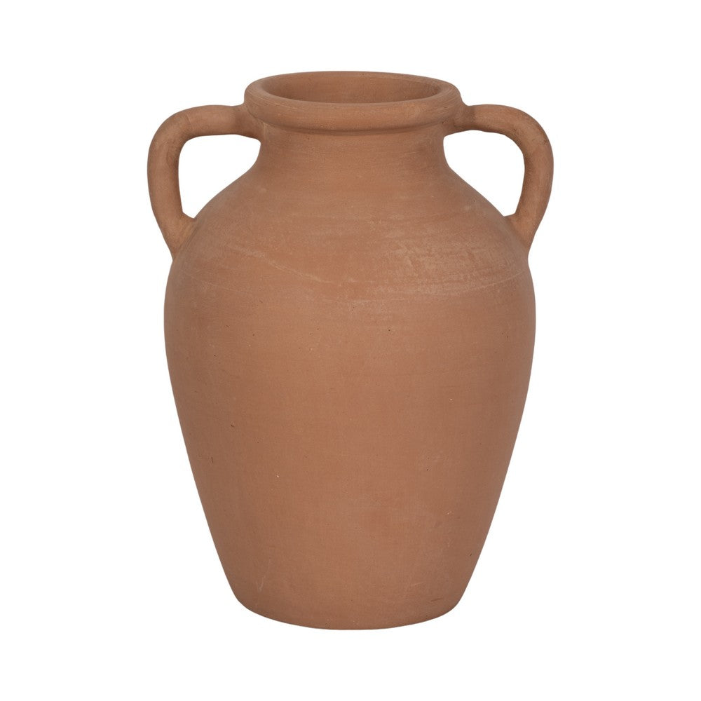 Antique Flower Vase w 2 Handles | Rustic Brown Terracotta | 13"