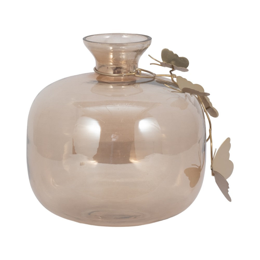 Glass Vase | 10’’ Metallic Butterfly Garland | Vintage Rose Gold SBH-18257