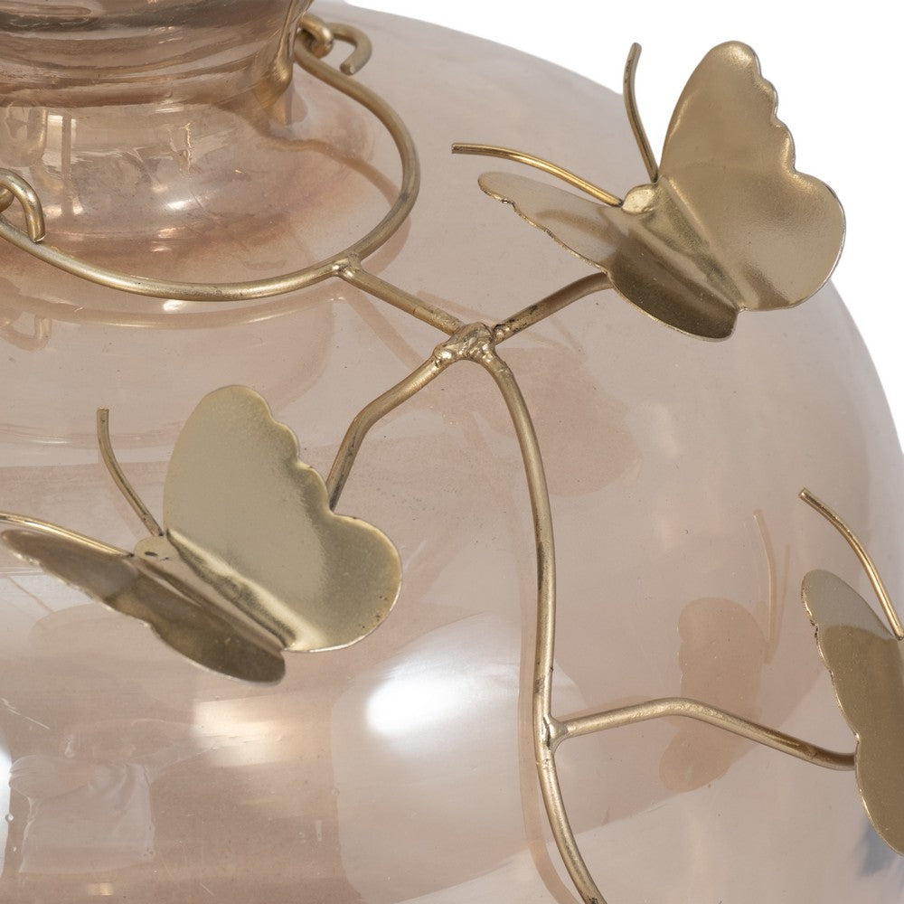 Glass Vase | 10" Metallic Butterfly Garland | Vintage Rose Gold