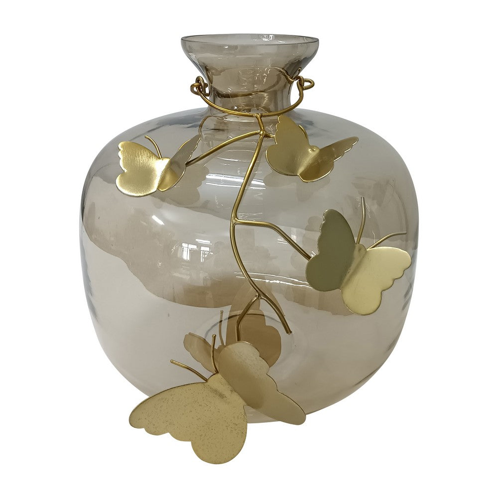 Glass Vase | 10" Metallic Butterfly Garland | Vintage Rose Gold