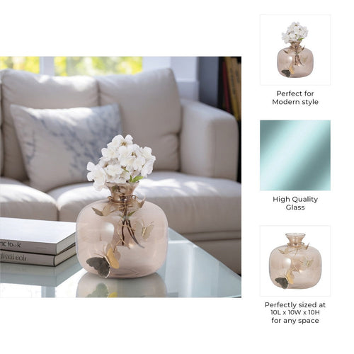 Glass Vase | 10" Metallic Butterfly Garland | Vintage Rose Gold