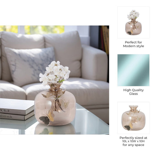 Glass Vase | 10" Metallic Butterfly Garland | Vintage Rose Gold