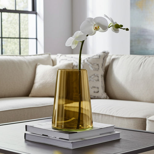 Decorative Vase | Tapered Cylinder Shape | Gold Luster Glass | 8"