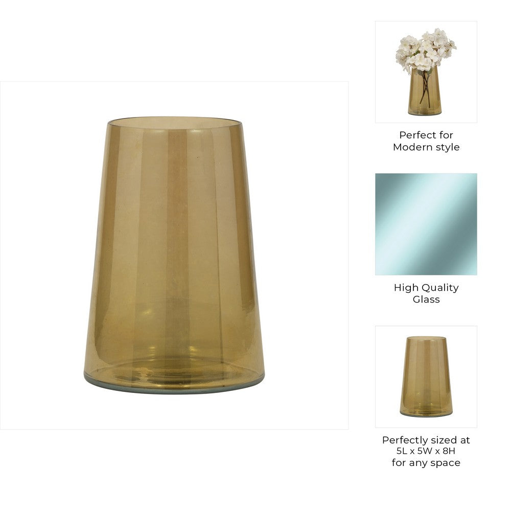 Decorative Vase | Tapered Cylinder Shape | Gold Luster Glass | 8"